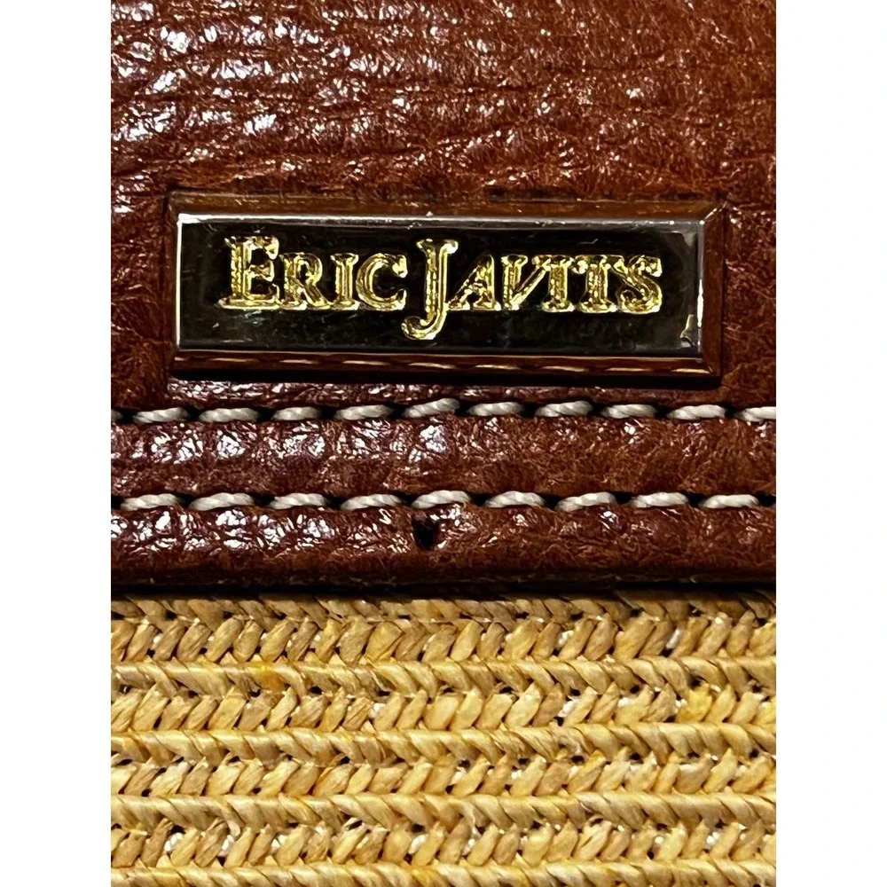 Eric Javitz Hand Bag Woven Canvass With Leather Brass Hardware‎
